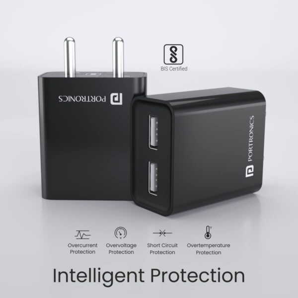 Portronics Adapto 66 2.4A 12w Dual USB Port 5V/2.4A Wall Cha...