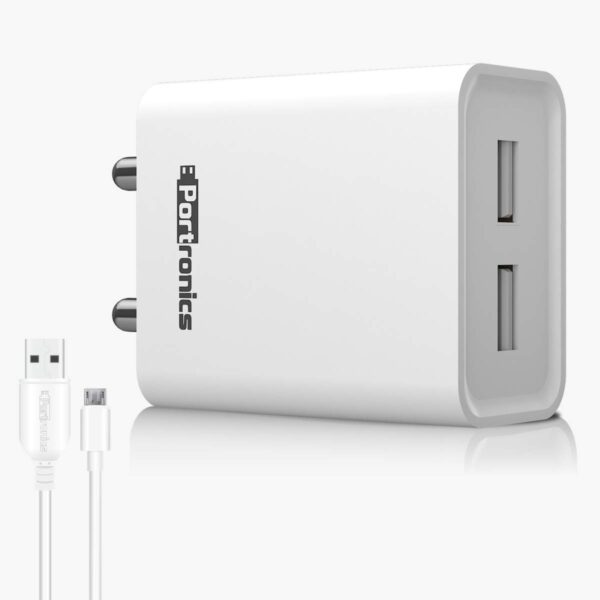 Portronics Adapto 66 2.4A 12w Dual USB Port 5V/2.4A Wall Cha...