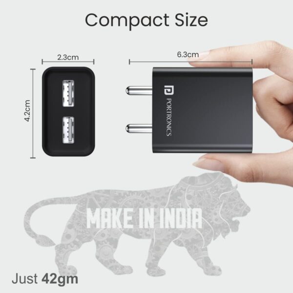 Portronics Adapto 66 2.4A 12w Dual USB Port 5V/2.4A Wall Cha...
