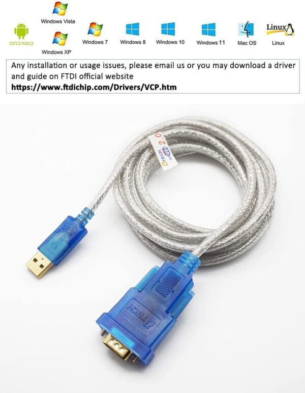 DTECH USB to Serial Adapter Cable DB9 Male RS232 to USB Cord...