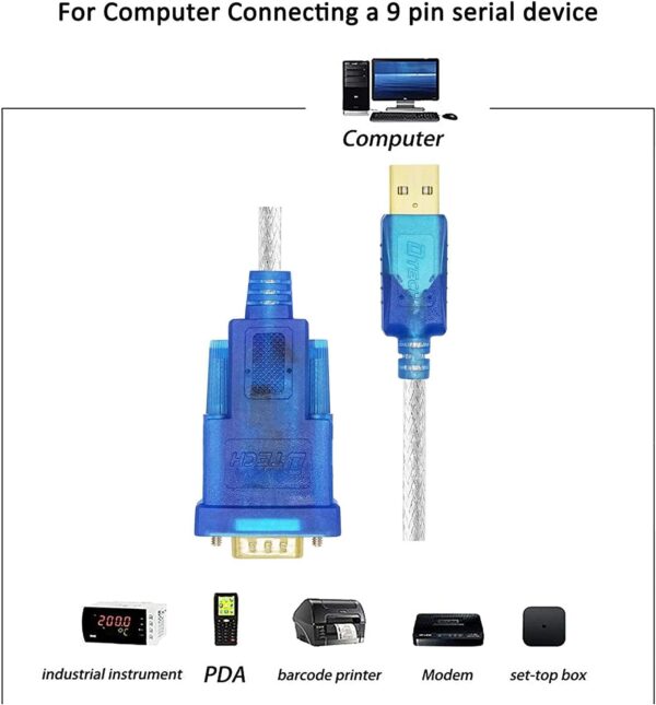 DTECH USB to Serial Adapter Cable DB9 Male RS232 to USB Cord...