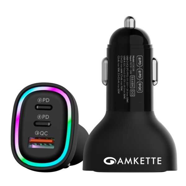 Amkette PowerPro 3Port 60W Car Charger Type C + USB-A | Supp...