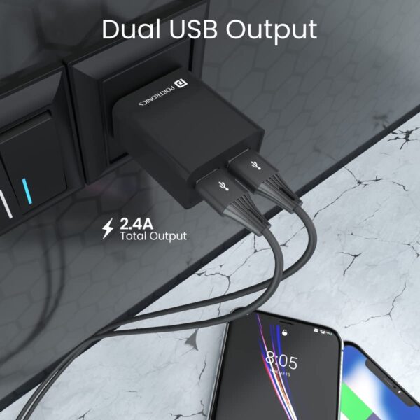 Portronics Adapto 66 2.4A 12w Dual USB Port 5V/2.4A Wall Cha...