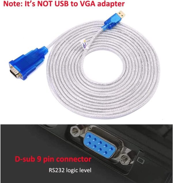 DTECH USB to Serial Adapter Cable DB9 Male RS232 to USB Cord...