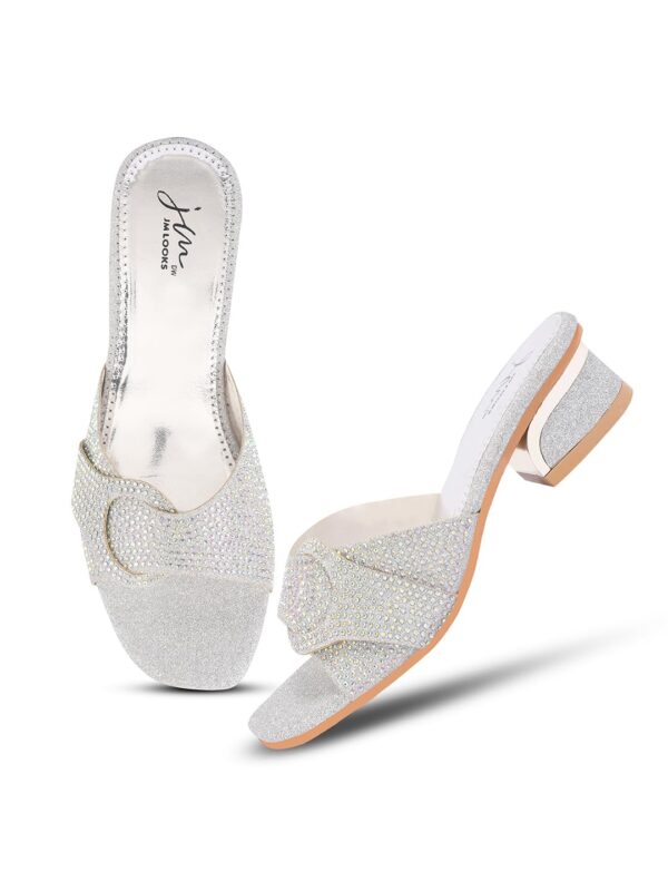 JM LOOKS Women's Rhinestone Embellished Block Heel Slip-On S...