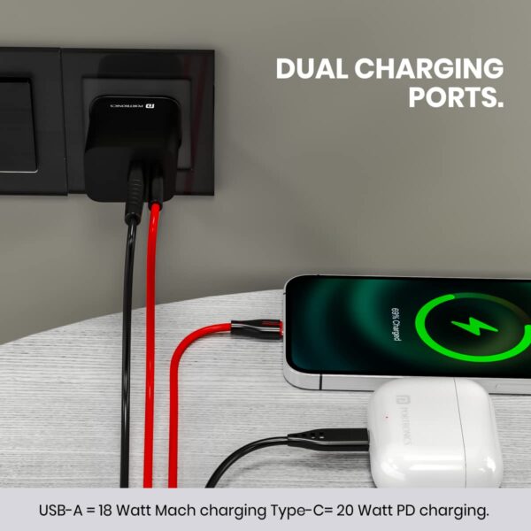 Portronics 20W Adapto 20B Dual Port (Type C PD & USB-A) Fast...