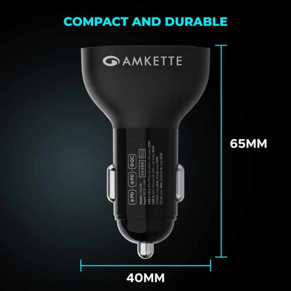 Amkette PowerPro 3Port 60W Car Charger Type C + USB-A | Supp...