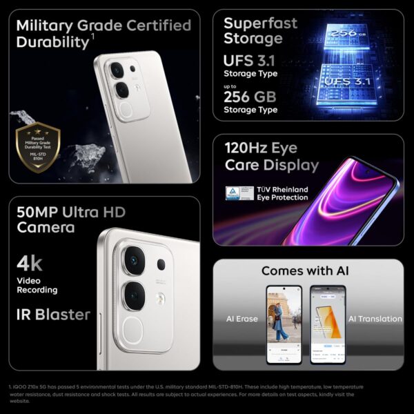 iQOO Z10x 5G (Titanium, 8GB RAM, 256GB Storage) | 6500 mAh L...