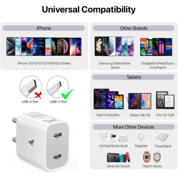 DR VAKU® 25W PD Dual Port Charger Type C Adapter for iPhone ...