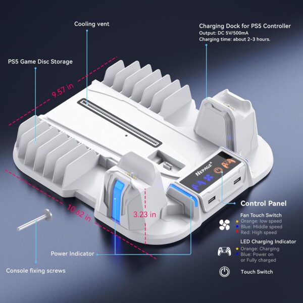 Nepagz PS 5 Slim Cooling Stand with Controller Charging Stat...