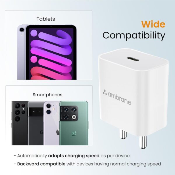 Ambrane 20W Type C Mobile Charger Adapter, Fast Charging for...
