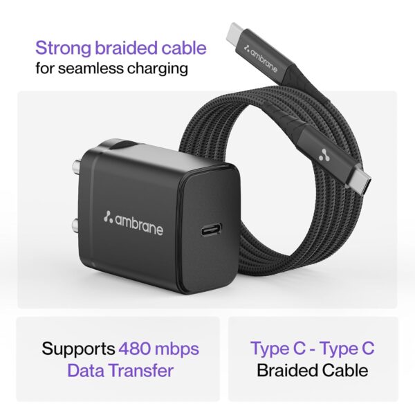 Ambrane 25W Mobile Charger Adapter Charging Cable | Fast Cha...
