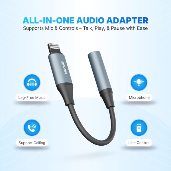 Geonix Befit AX8 Lightning to 3.5mm Female AUX Audio Convert...