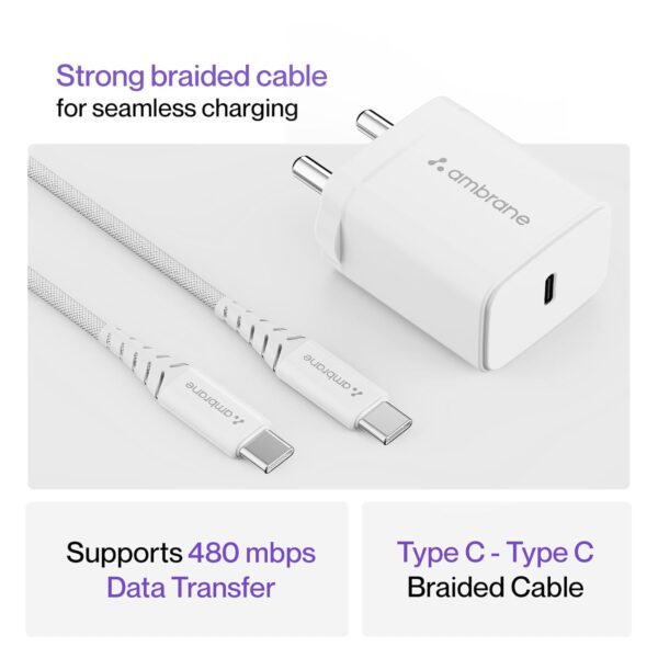 Ambrane 25W Mobile Charger Adapter with Charging Cable | Fas...