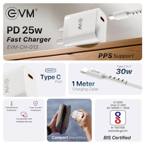 EVM 25W Mobile Charger - Type C Cable Included - Compact Cha...