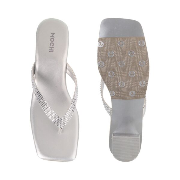 Mochi Women's Faux Leather Square Toe Block Heel Thong Fashi...
