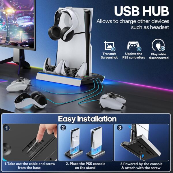 Kytok PS5 Stand and Cooling Station for PS5 Pro/ PS5 Slim /P...