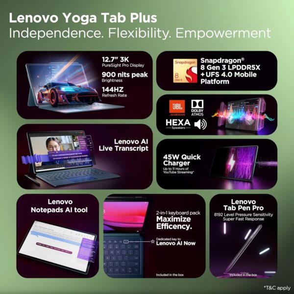 Lenovo Yoga Tab Plus Smartchoice AI Tablet with Pen + Keyboa...