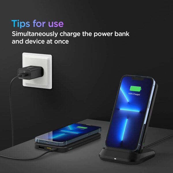 Spigen Power Bank 10000mAh Fast Charging, 3 in 1 Wireless Po...