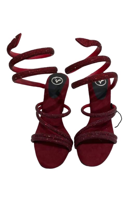 Sana. K Women's Open Toe Synthentic Red Diamond Swarovski St...