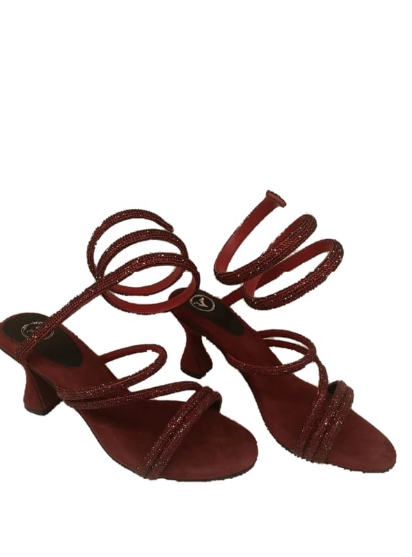 Sana. K Women's Open Toe Synthentic Red Diamond Swarovski St...