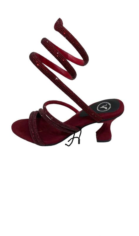 Sana. K Women's Open Toe Synthentic Red Diamond Swarovski St...