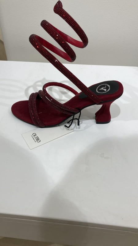 Sana. K Women's Open Toe Synthentic Red Diamond Swarovski St...