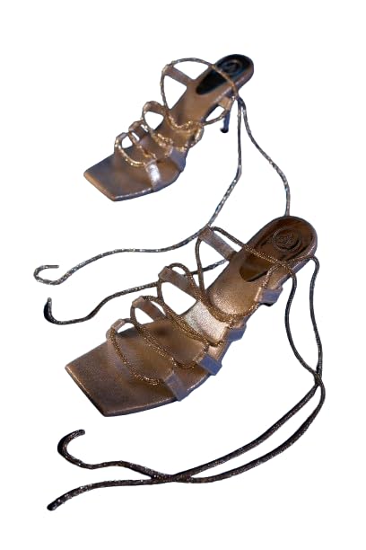 Sana. K Women's Open Toe Synthentic Silver Stringy Shoe Lace...