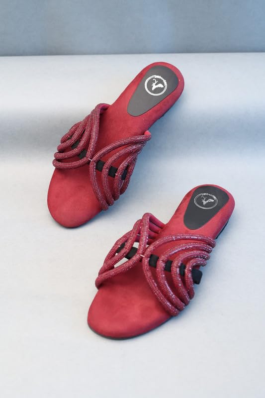 Sana. K Women's Open Toe Suede Ruby Red Open Toe Heel Sandal...