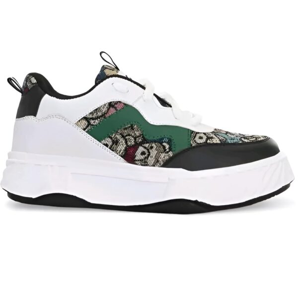 Chunky Sneakers, White, Green, Black, Patterned Panels, 26.5...