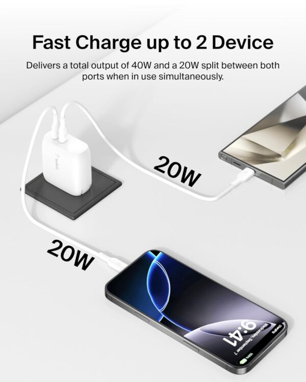 Belkin 40W (20W + 20W) Two Ports USB -C PD Wall Charger | Fa...