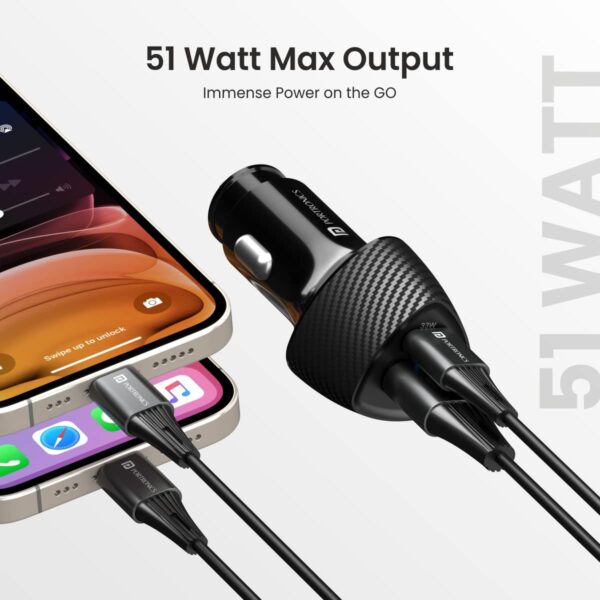 Portronics 51W Car Power 16 Fast Car Charger with Dual Outpu...