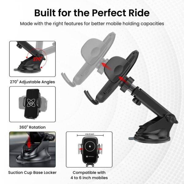 Portronics Charge Clamp 2 Mobile Holder with Wireless Chargi...