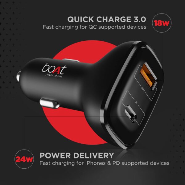 boAt Dual Port Qc-Pd 24W Fast Car Charger with 24W Fast Pd C...