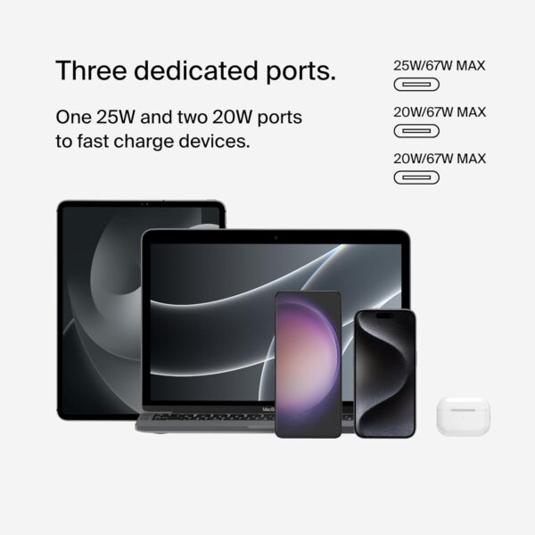Belkin 67W (25W+20W+20W) 3-Port USB -C Wall Charger with PPS...