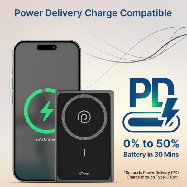 pTron Dynamo Fuel 20000mAh 15W MagSafe Wireless Power Bank w...