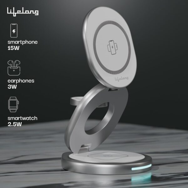 Lifelong Zerocord Wireless Charger 23 W 3 in 1 Foldable Mags...