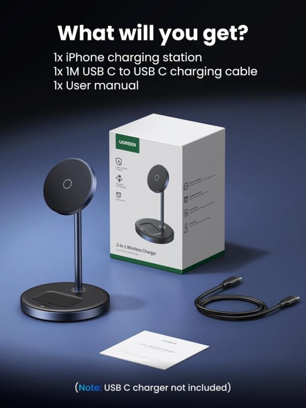 UGREEN MagFlow Wireless Charger, 2-in-1 Qi MagSafe Charging ...