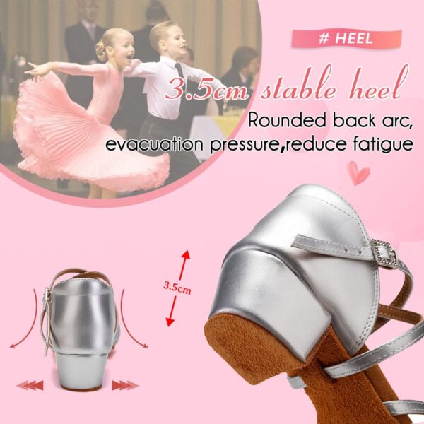 YKXLM Girls Latin Dance Shoes Kids Low Heels Tango Salsa Bal...