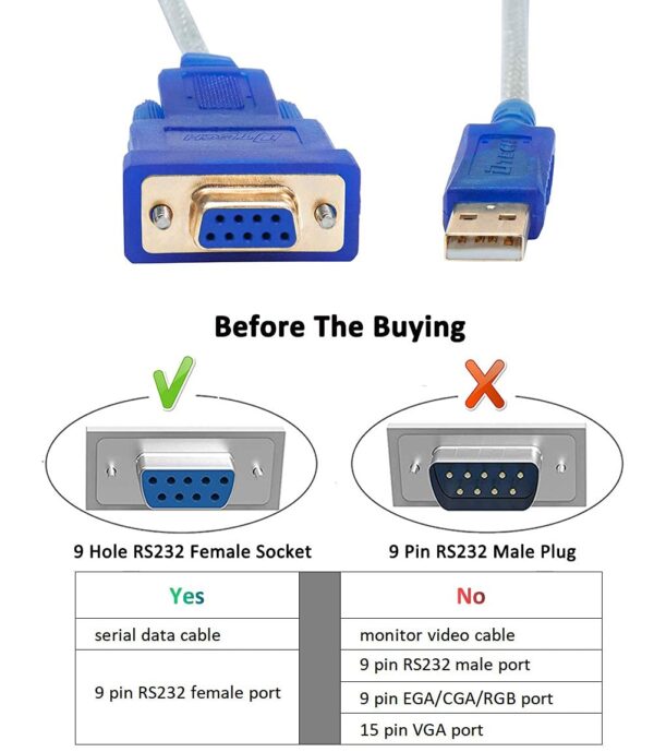 DTECH USB to Serial Adapter 3M USB to RS232 DB9 Female Cable...