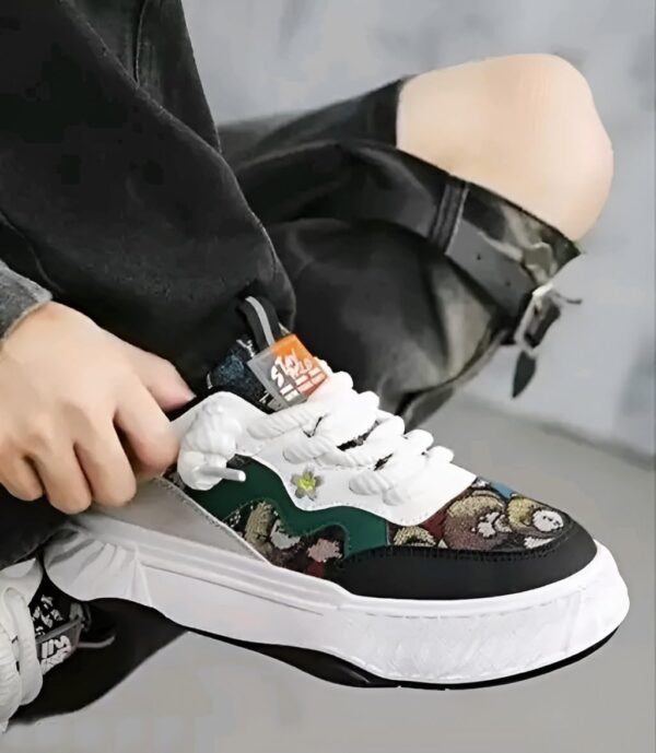 Chunky Sneakers, White, Green, Black, Patterned Panels, 26.5...