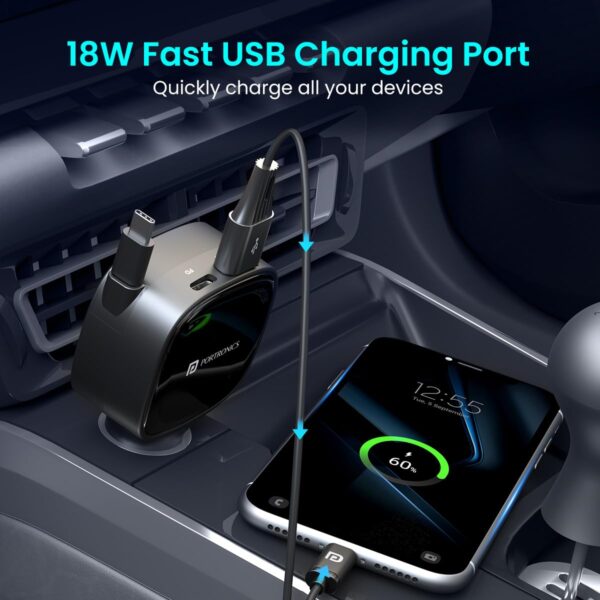 Portronics Car Power Retracto 84W 3 in 1 Car Charger, 80 cm ...