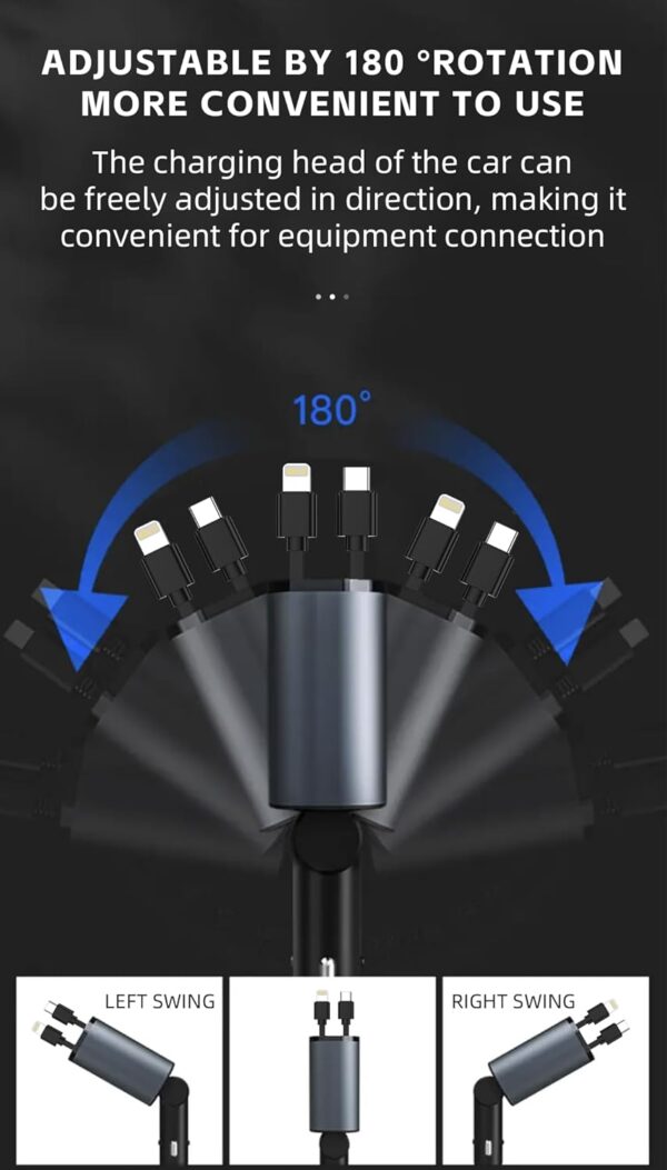 DUDAO R5C Retractable Car Charger, 4 in 1 Fast Car Phone Cha...