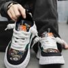 Chunky Sneakers, White, Green, Black, Patterned Panels, 26.5...