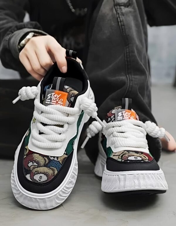 Chunky Sneakers, White, Green, Black, Patterned Panels, 26.5...