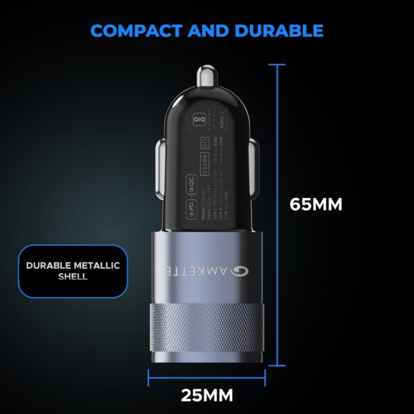 Amkette PowerPro 52W Car Charger Type C + USB A Dual Port | ...