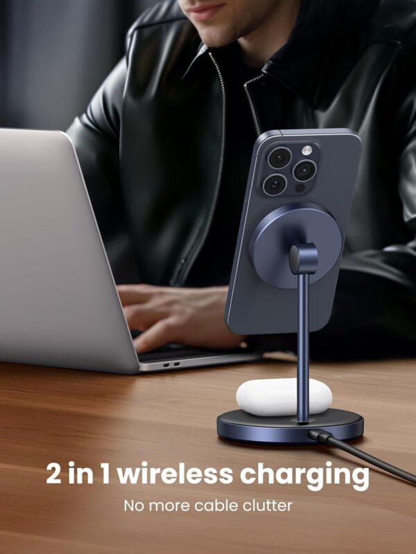 UGREEN MagFlow Wireless Charger, 2-in-1 Qi MagSafe Charging ...