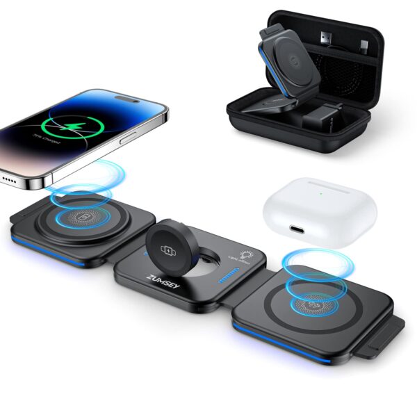 ZUMSEY 3 in 1 Foldable Wireless Charger, Magnetic Charging S...
