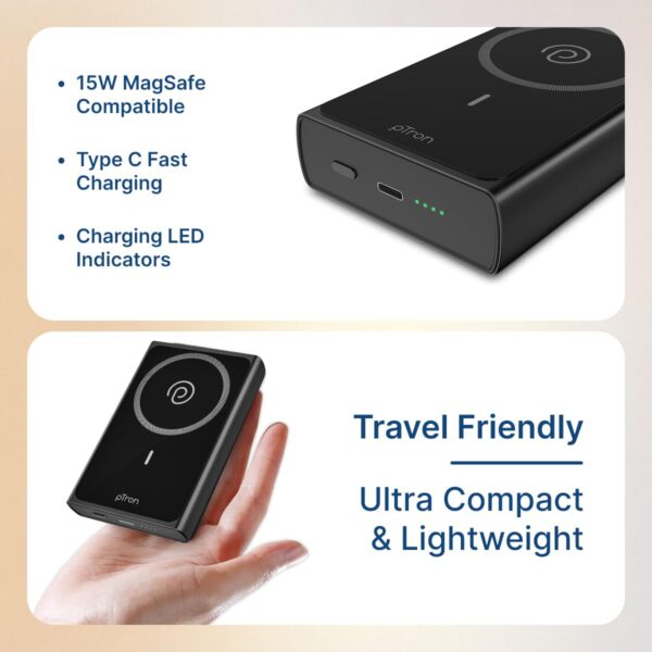 pTron Dynamo Fuel 20000mAh 15W MagSafe Wireless Power Bank w...