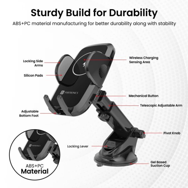 Portronics Charge Clamp 2 Mobile Holder with Wireless Chargi...